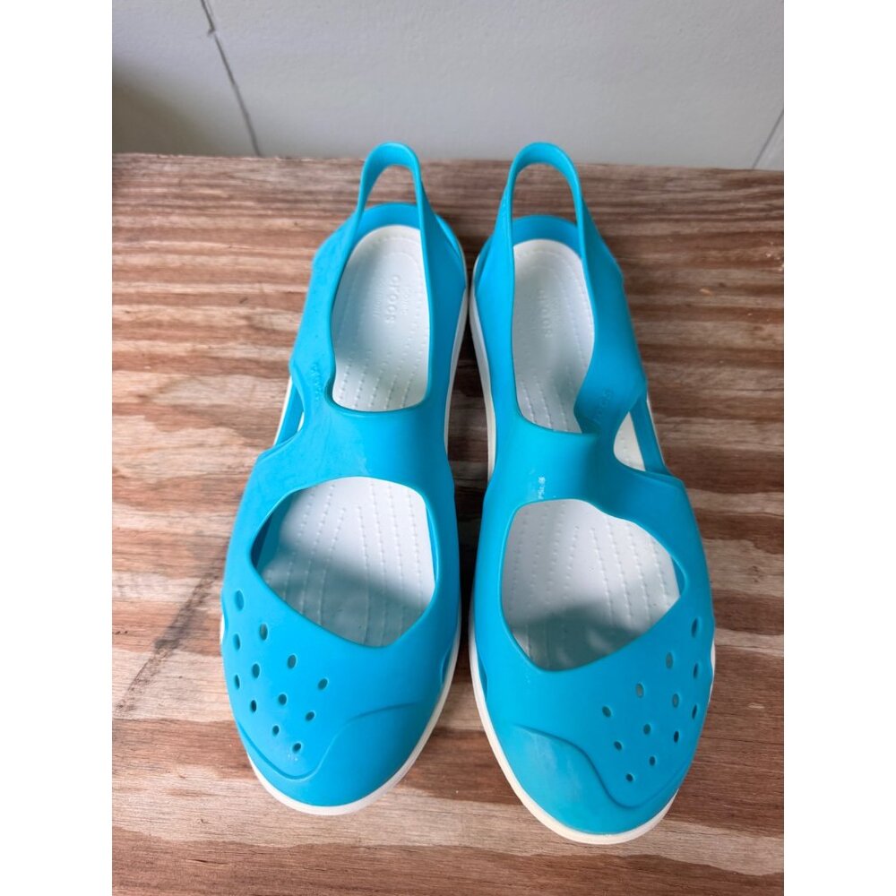 Crocs Isabella Cut-Out Sandals Size 10 Lightweight Comfort Shoes Turquoise Blue